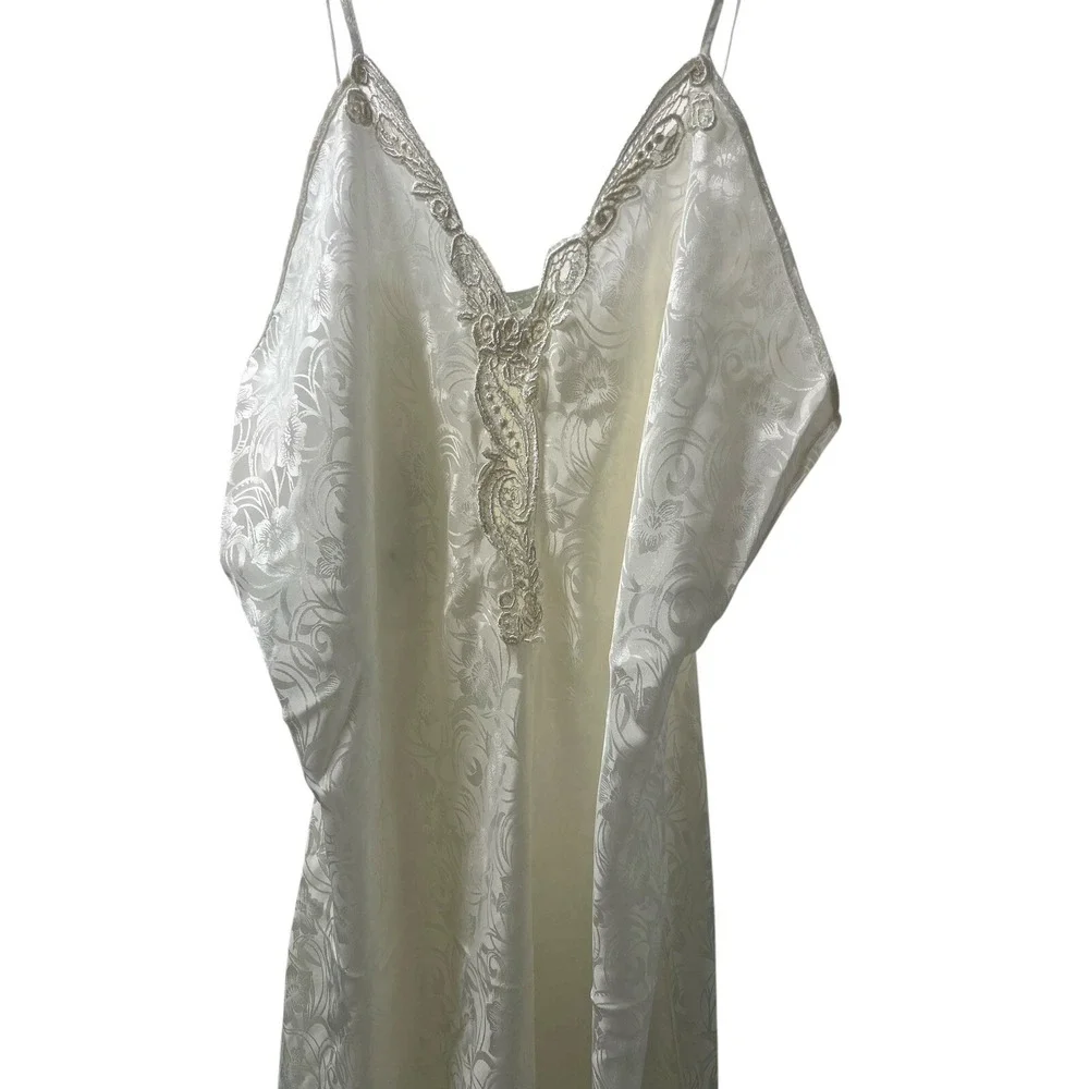 Maiden form Nightgown Damask Lace  Penior Size Large Ivory Vintage